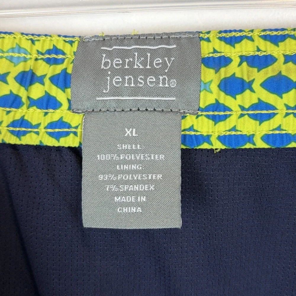 Berkley Jensen Swim Trunks Mens XL Shorts Green Blue Fish Pockets Beach Vaca